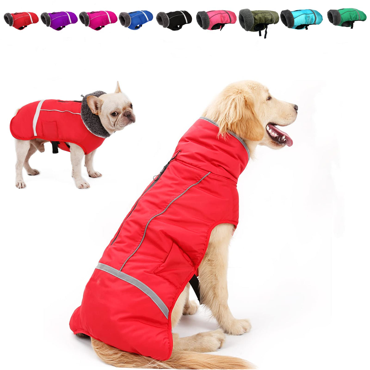 Doglay Dog Winter Coat With Thicken Furry Collar, Reflective Warm Pet Jacket Waterproof Windproof Dog Clothes For Cold Weather, Soft Puppy Vest Apparel For Small Medium Large Dogs