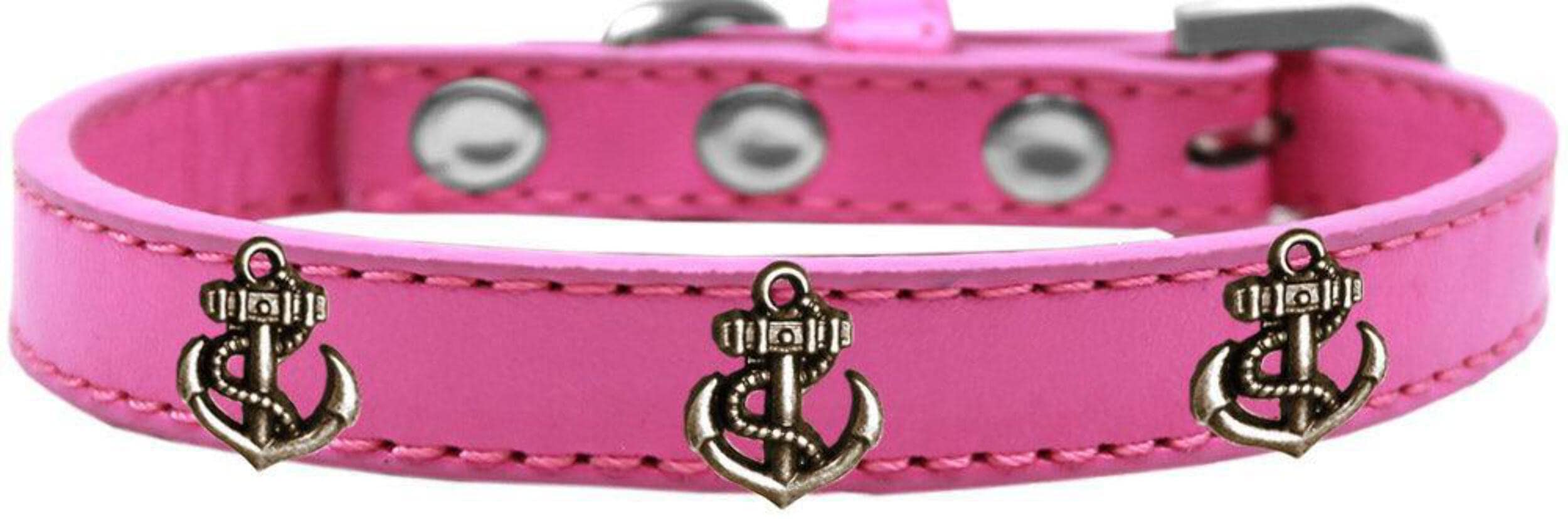 Dog, Puppy & Pet Widget Fashion Collar, Bronze Anchor Bright Pink 16