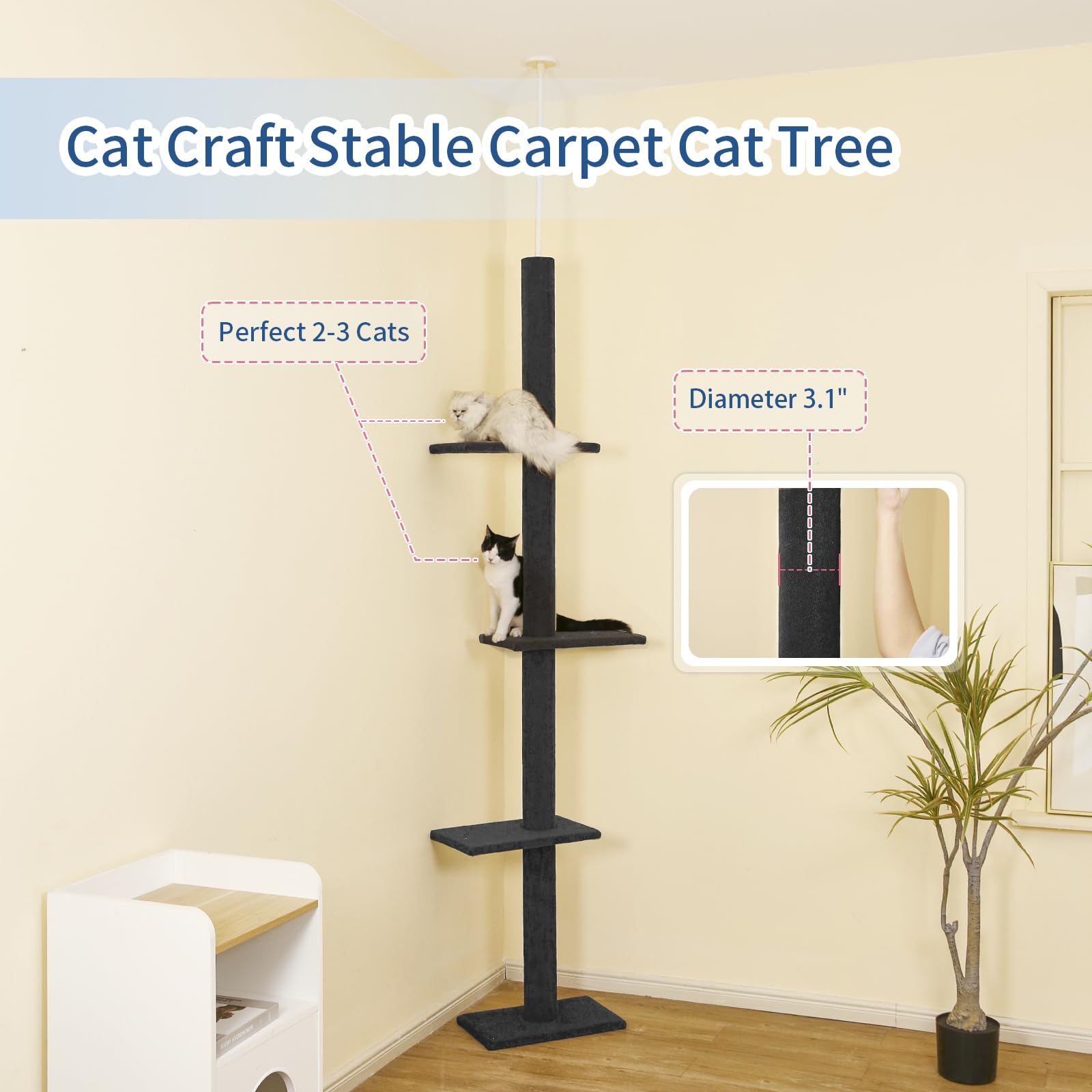 Cat Craft Cat Tree Floor to Ceiling 95-108 Tall Cat Tree Carpet Cat Tower Kitten Tree Sisal Scratching Post and Mat Cat Pole for
