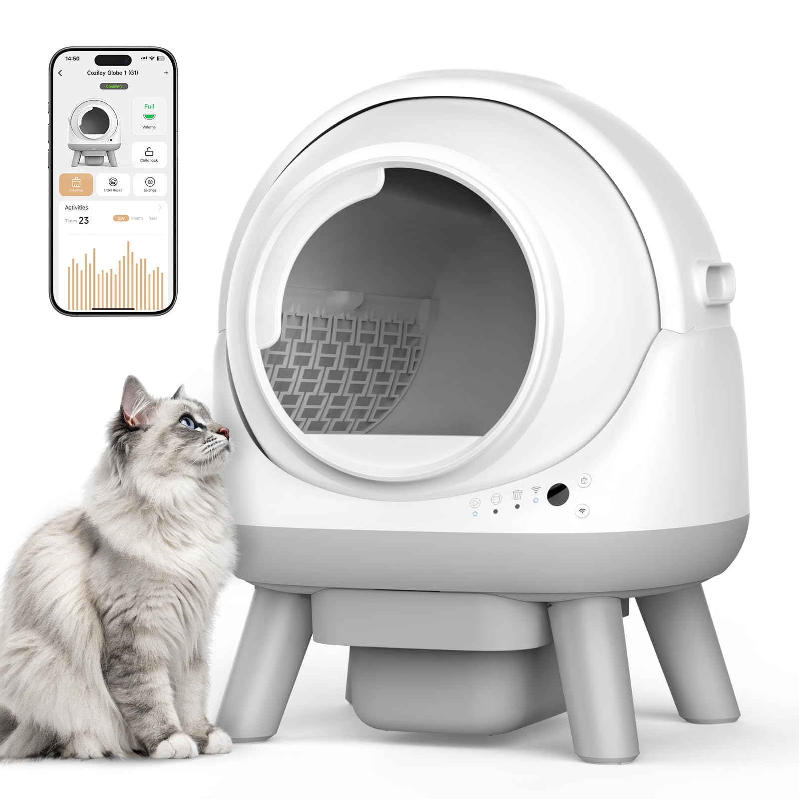 Self Cleaning Litter Box For Multiple Cats, G1 Automatic Cat Litter Box, Self-Cleaning Robot With Smart App Control And Health M