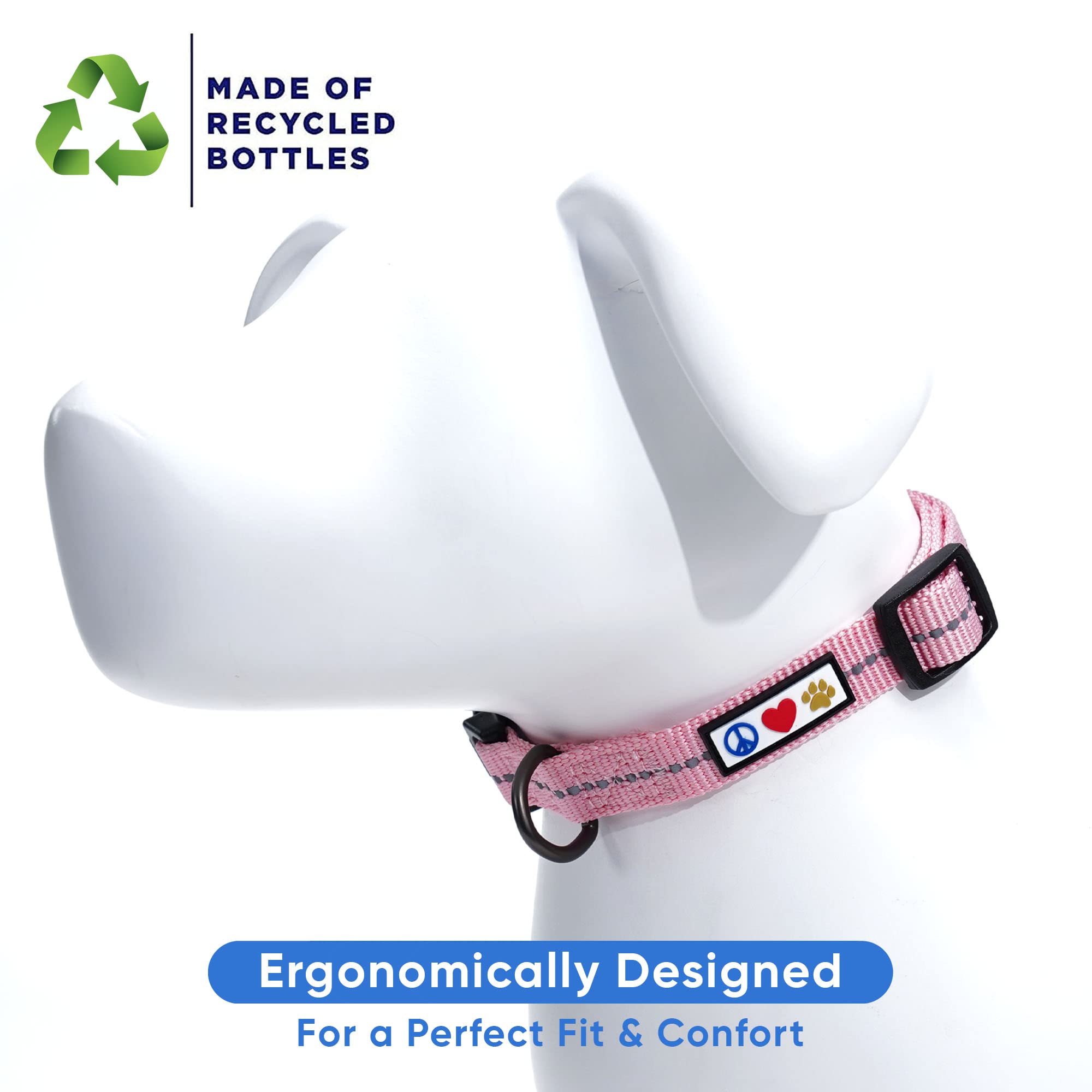 Pawtitas Recycled Dog Collar With Reflective Stitched Puppy Collar Made From Plastic Bottles Collected From Oceans Extra Small Pink Cherry Blossom