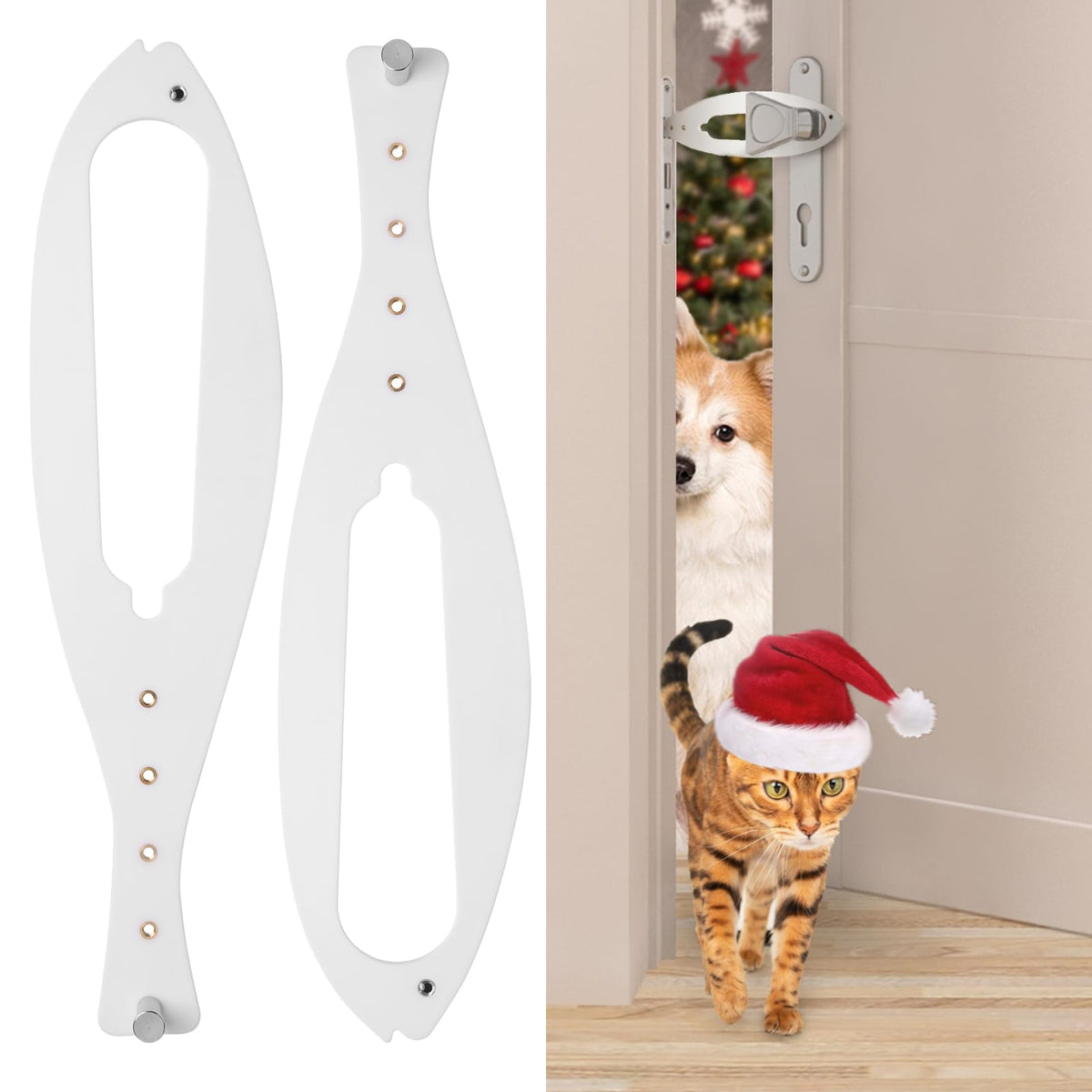 Libbepet Cat Door Latch, 2 Pcs Flex Latch Cat Door Holder, Cat Door Stopper To Keep Dog Out Of Litter Boxes And Food, 5 Adjustable Size Strap 2.5-6' Wide, No Measuring, Easy To Install, White