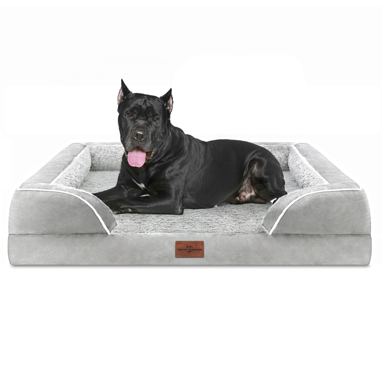 Comfort Expression Xxl Orthopedic Foam Dog Bed For Extra Large Dogs, Waterproof Orthopedic Dog Beds, Washable Dog Sofa Bed With Removable Cover & Non-Slip Bottom(Xx-Large,Grey White)