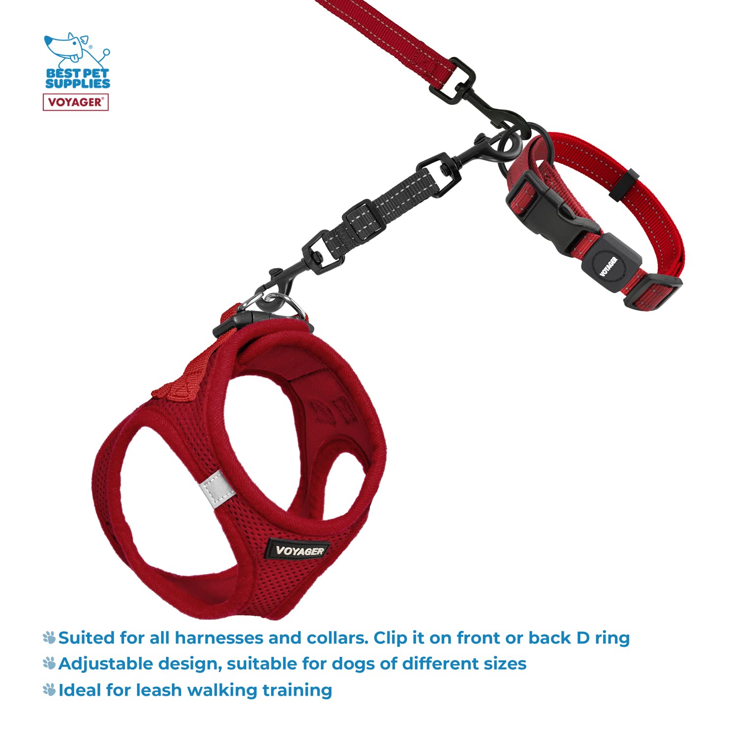 Best Pet Supplies Voyager Dog Collar Safety Clip With Dual Clasps, Collars And No Pull Harness Connectors, Training For Walking,