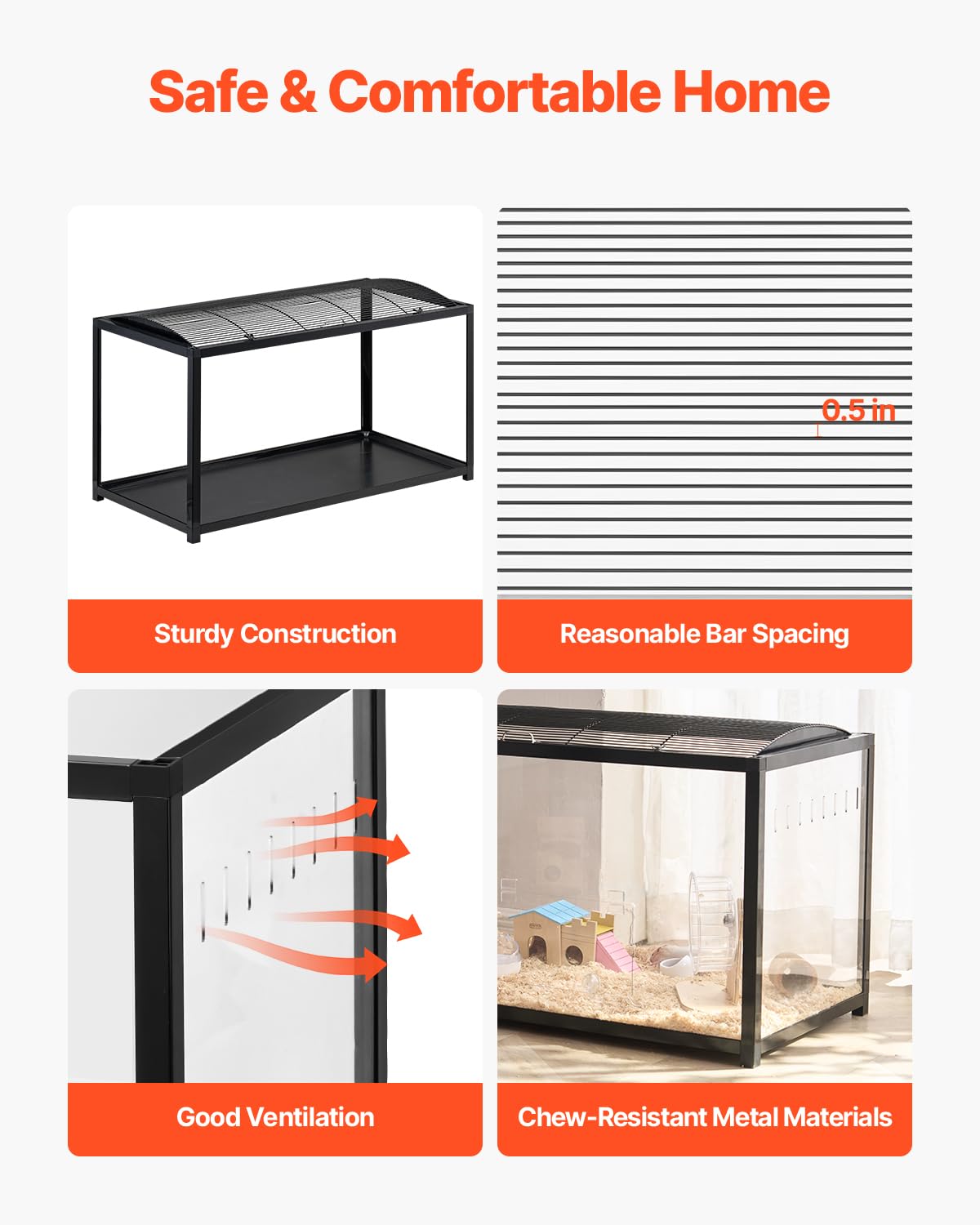 Vevor Hamster Cage, 360 Viewing Transparent Hamster Habitats, Small Animal Cage, 37.8 X 18.5 X 21.7 In, Ventilated Pet Mouse Cag