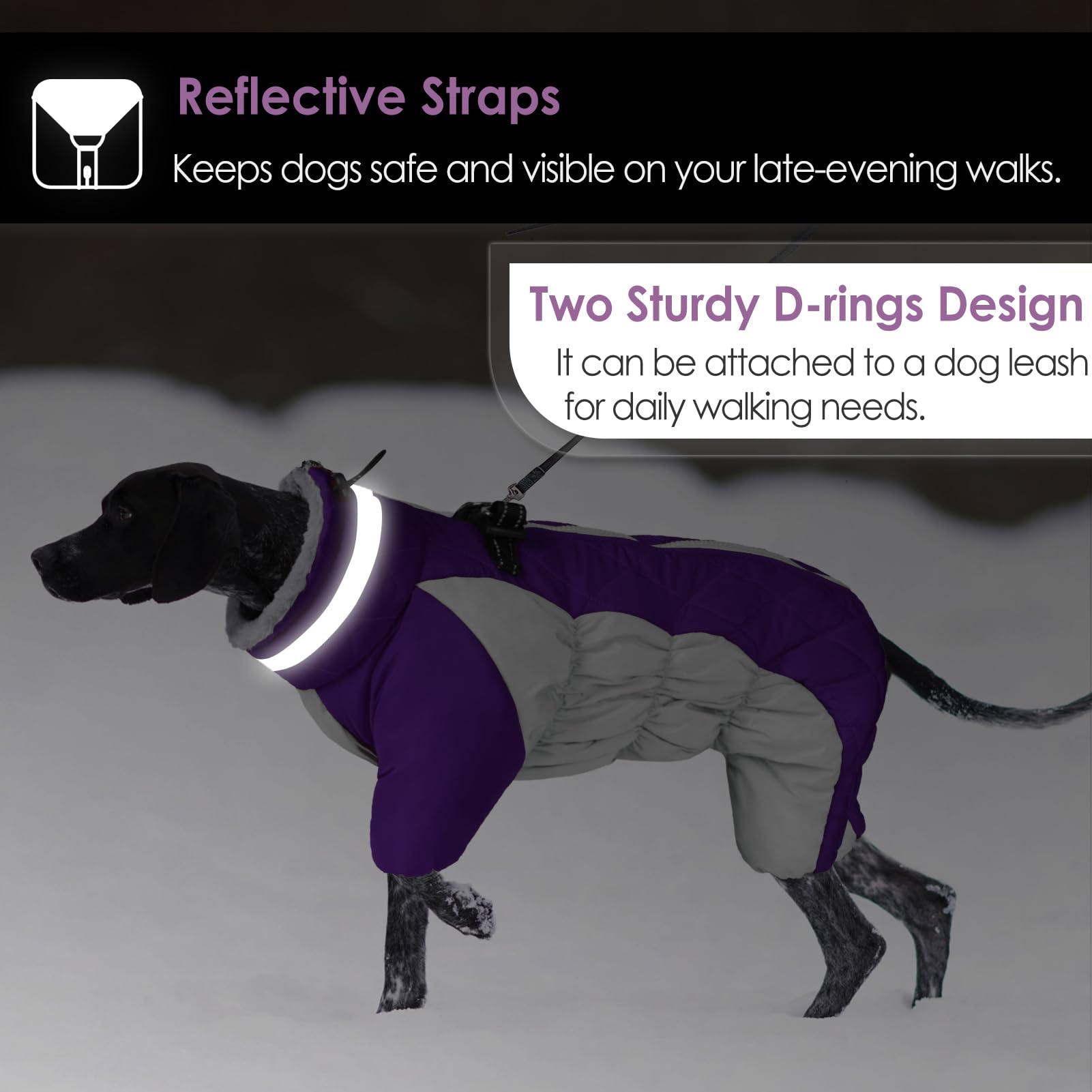 AOFITEE Dog Puffer Jacket - Windproof Dog Coat with Built-in Harness, Reflective Fleece Coat for Small to Large Dogs