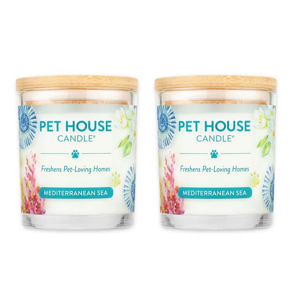 Pet House Candles, Plant-Based, Clean Burning, Long Lasting Pet Friendly Candles for Home - Mediterranean Sea, 2 Pack