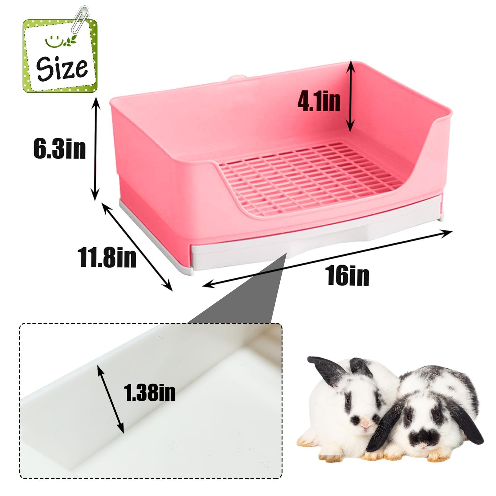 Kathson Large Rabbit Litter Box Trainer, Potty Corner Toilet With Drawer Bigger Pet Pan For Adult Hamster, Guinea Pig, Ferret, Galesaur, Bunny And Other Animals (Pink)