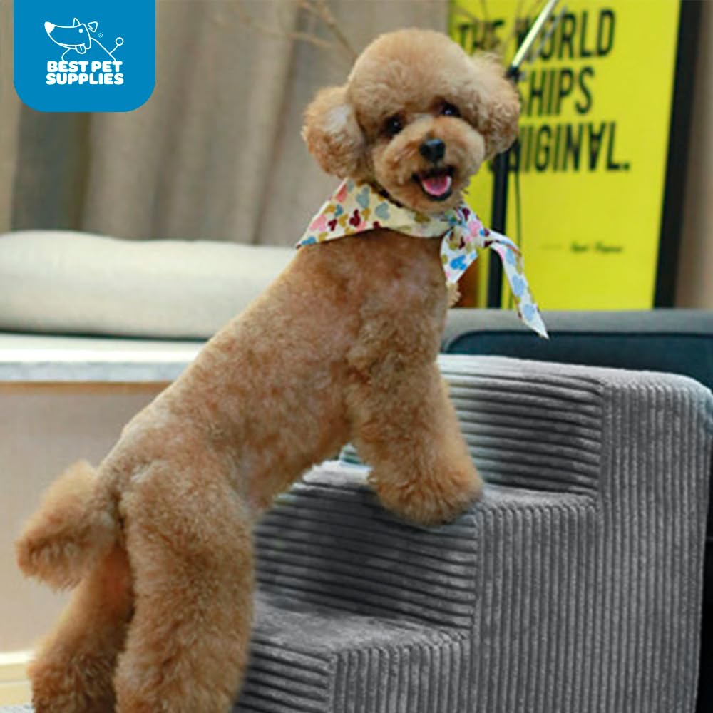 Best Pet Supplies Dog Stairs & Steps - CertiPur-US Made in USA Foam Steps for Small Dogs & Cats, Non-Slip Indoor Balanced Pet St