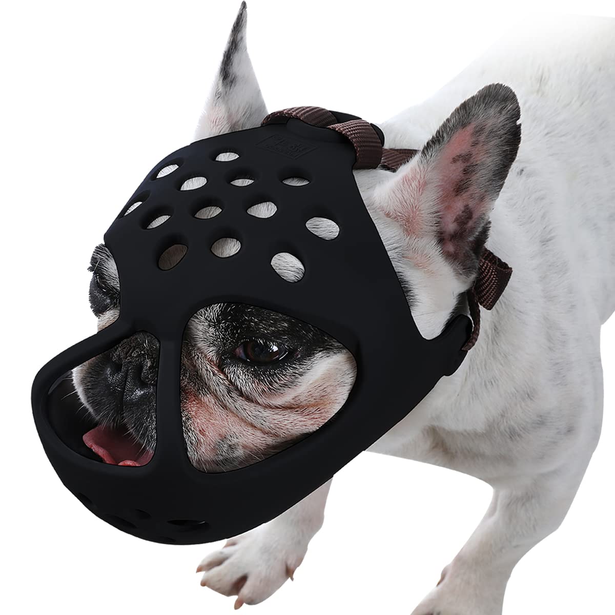 BARKLESS Dog Muzzle for Short Snout, Soft Frenchie Muzzle for Biting, Chewing, Licking for French Bulldogs Boston Terriers, Idea