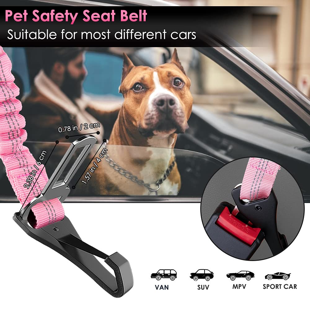 Slowton Dog Seat Belt, Adjustable Dog Safety Belt Leash, 2 In 1 Latch Bar Attachment Dog Car Seatbelt With Elastic Nylon Bungee