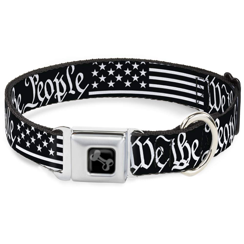Dog Collar Seatbelt Buckle Americana Flag We The People Black White 9 To 15 Inches 1.0 Inch Wide
