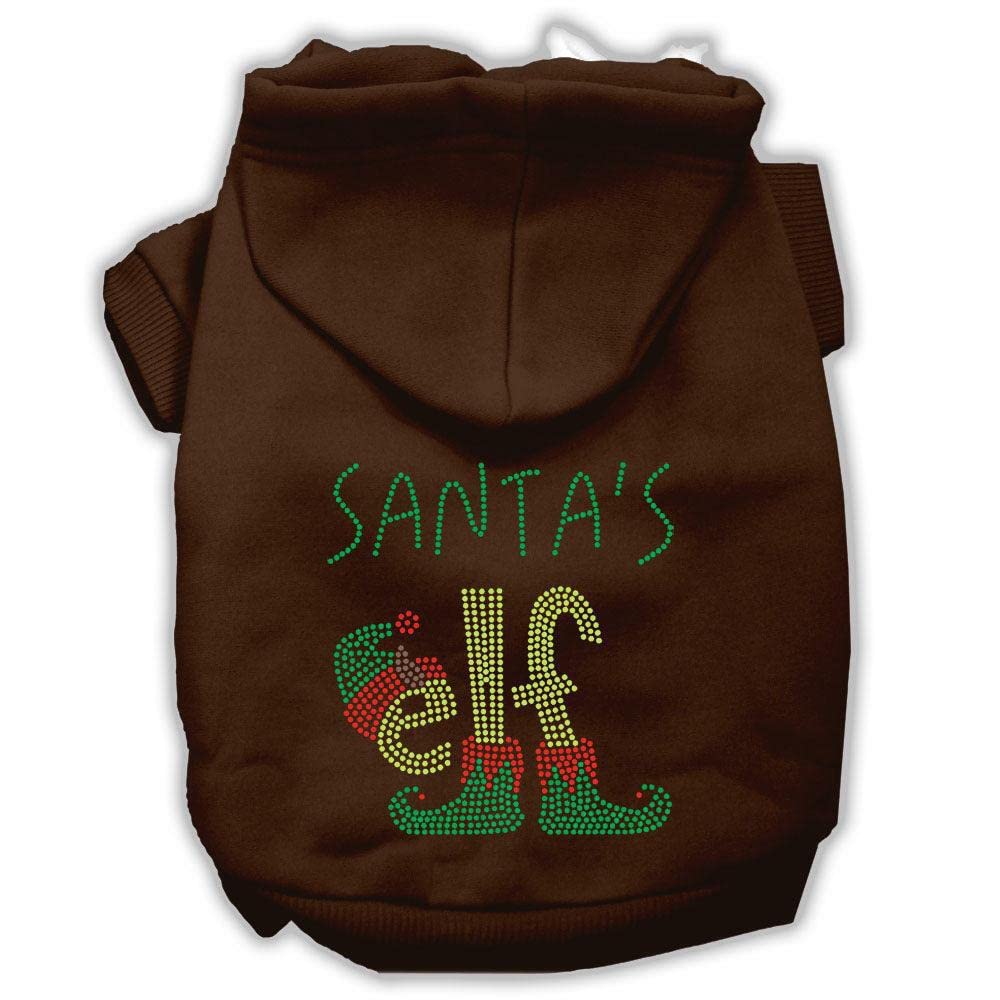 Christmas Pet, Dog & Cat Hoodie Rhinestone, 'Santa'S Elf' Brown Xs (0-3 Lbs.)