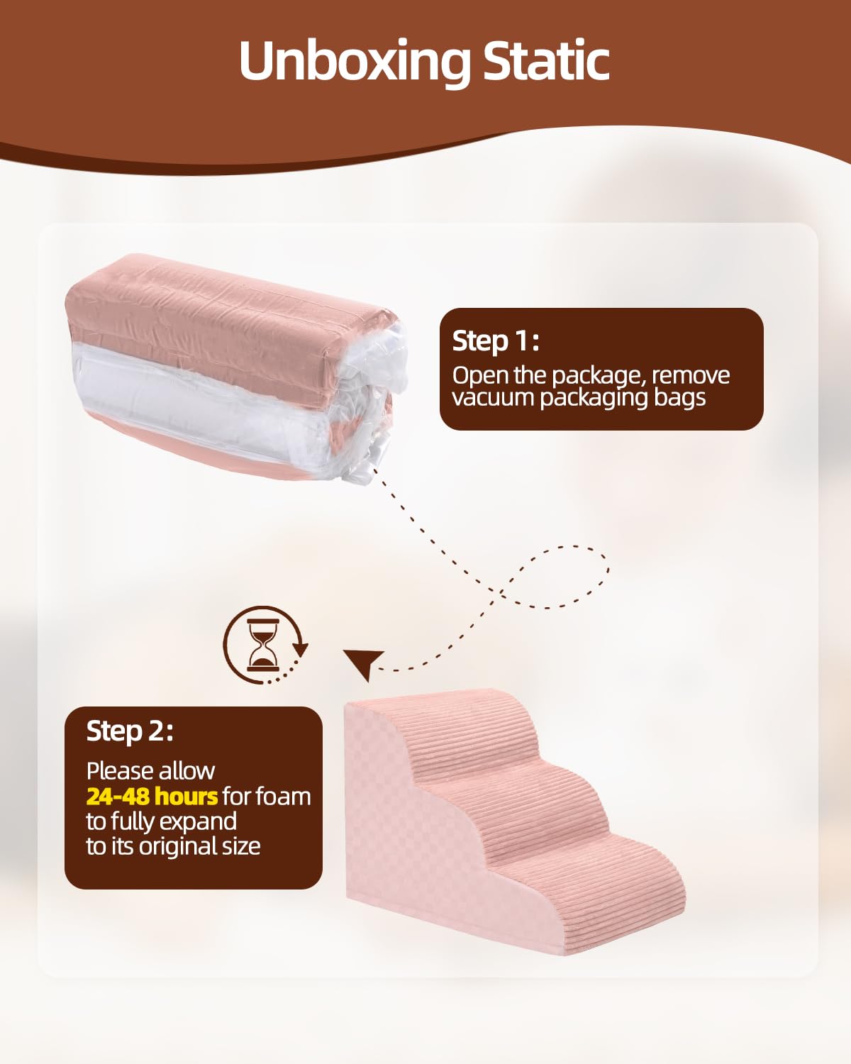 Dog Stairs Ramp For Couch 15.7   H, 3-Step Pet Stairs For Small Dogs With High Density Foam, Dog Slope Stairs With Durable Non-S