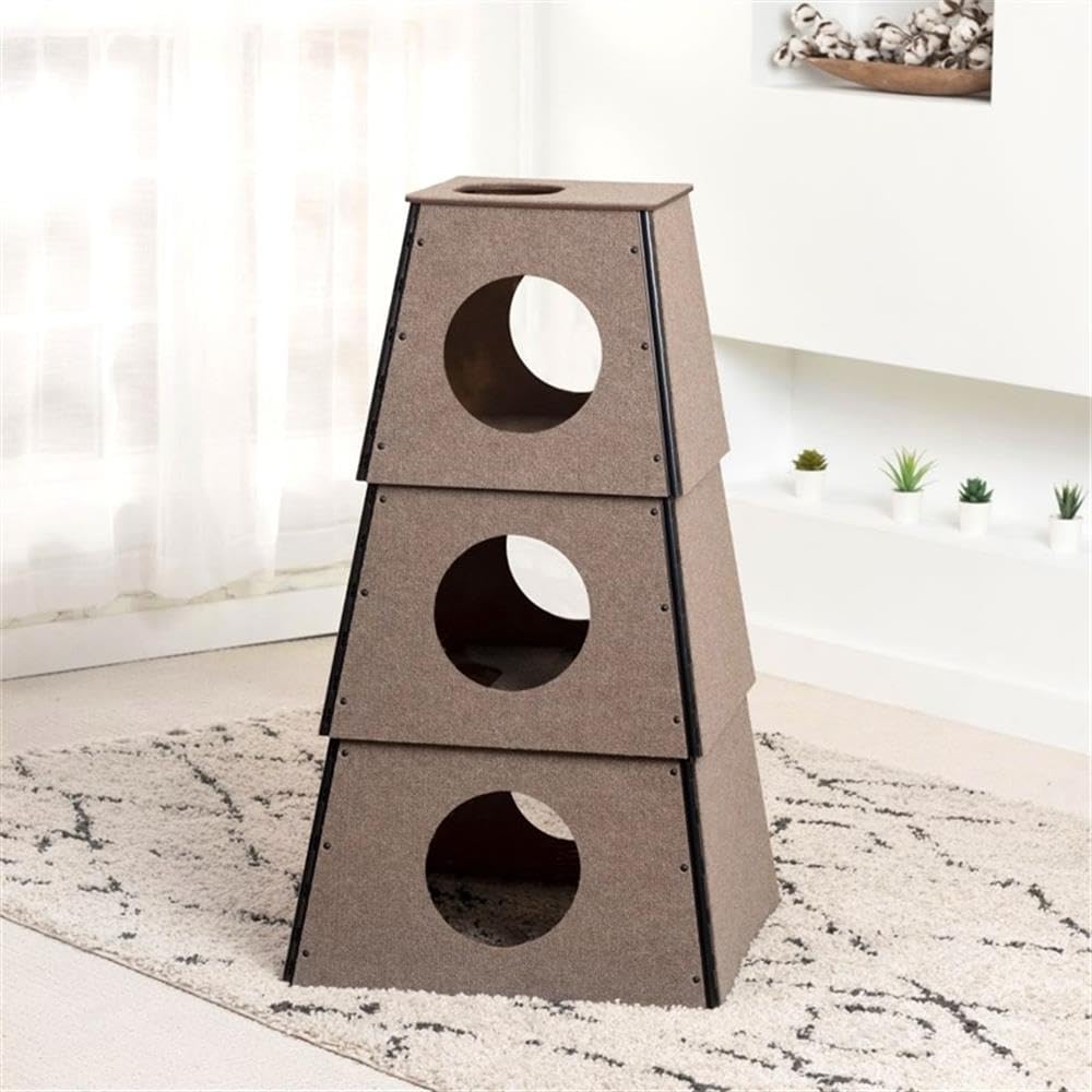 Happystack Cat Tower Model HS3SQTANLG Pyramid Style in Tan Indoor/Outdoor Carpet for Large Cats