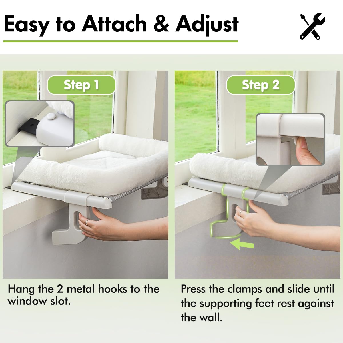 Zoratoo Cat Window Sill Perch With Large Bolster, Easy To Adjust & Assemble Cat Window Seat For Windowsill & Bedside, Pet Hammoc