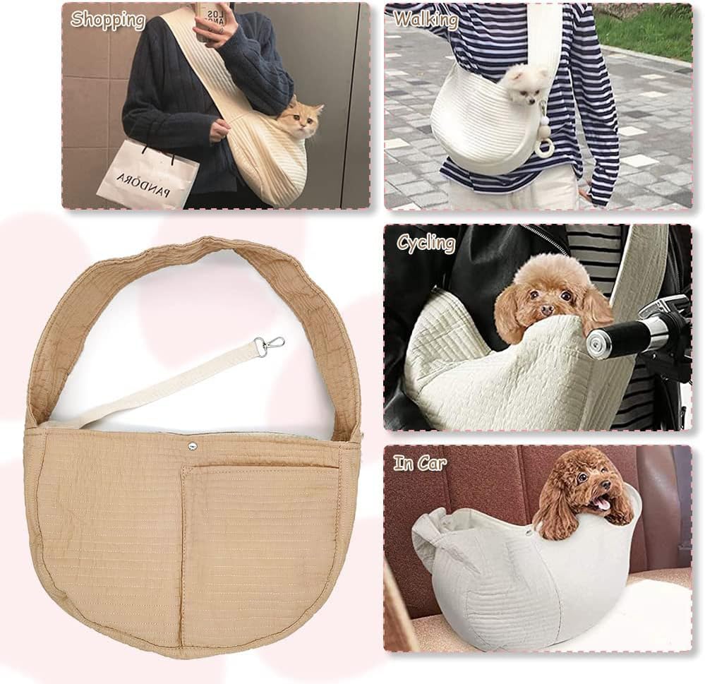 Natuya Small Dog Carrier Sling Dog Sling Carrier For Small Dogs Puppies Cats, Big Pouch Safety Leash Pet Sling Carrier For Walking Outdoor Travel (Brown, Canvas)