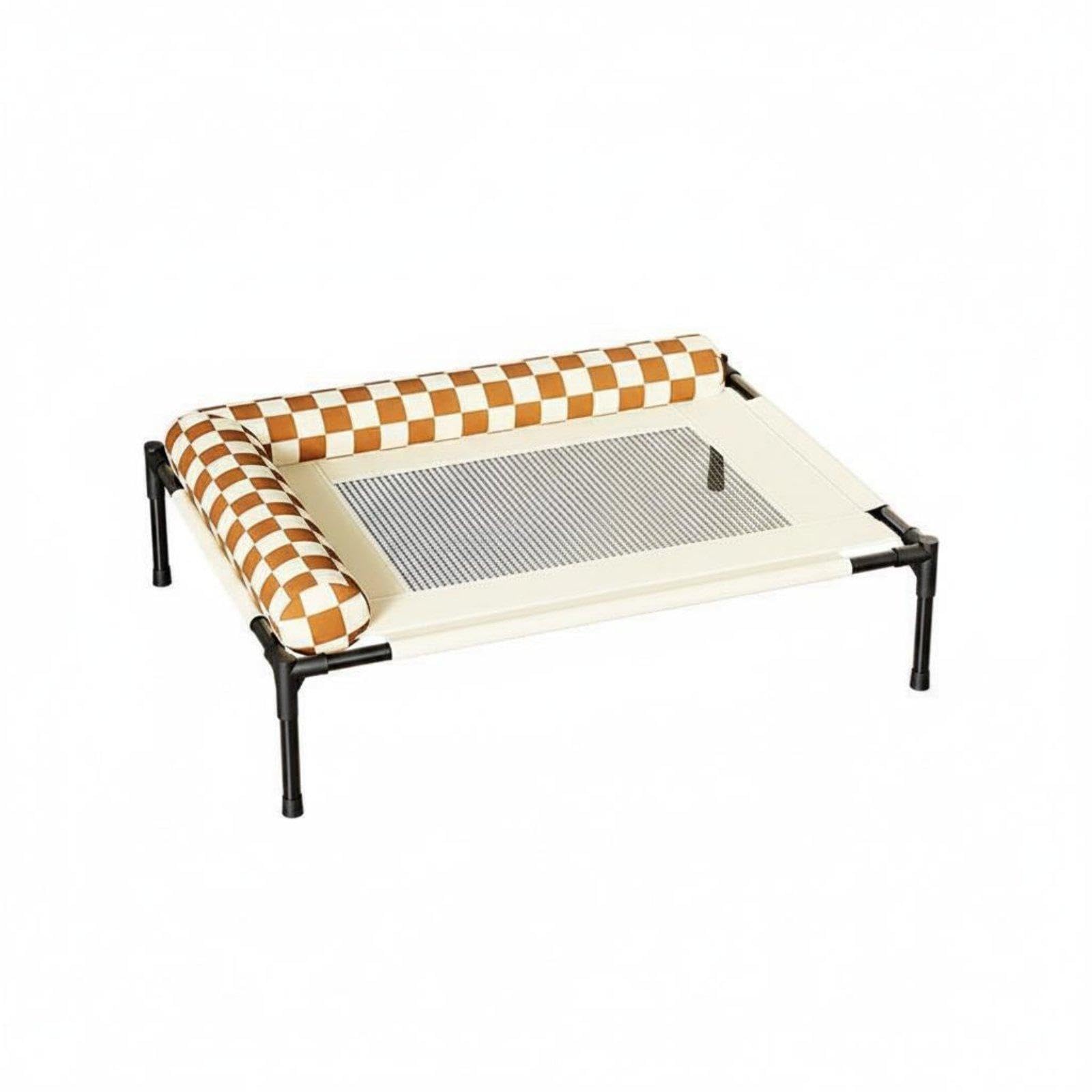 Breathable Mesh Dog Cot Removable Cover Raised Pet Bed Washable Raised Cat Bed for Small Dogs, Cats Plaid Cot LPillow a