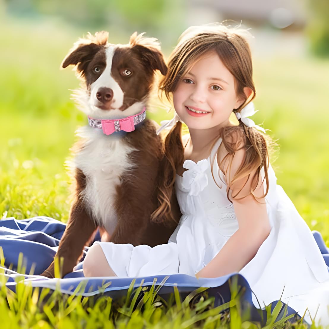 Rhinestone Small Dog Collar With Bow, Bling Puppy Collars Diamond Sparkly Crystal Cute Fancy Adjustable For Xxs Xs Small Medium