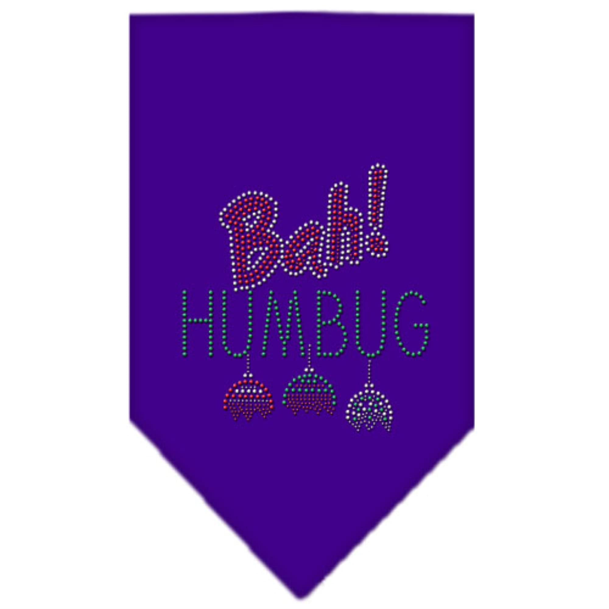 Christmas Pet and Dog Bandana Rhinestone, "Bah Humbug" Purple Small