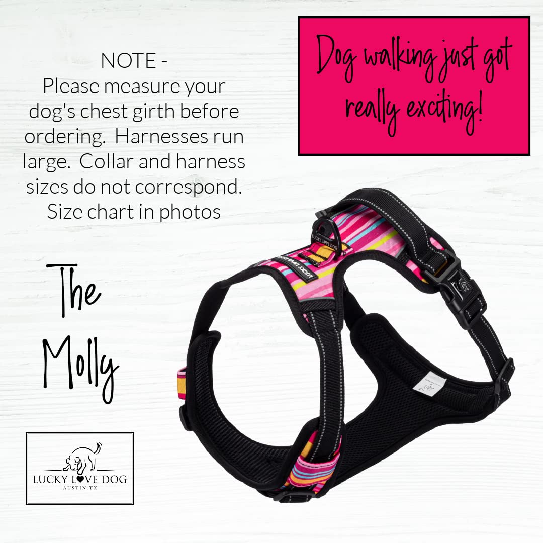 Lucky Love Dog, Summer Stripes Dog Harness, Easy To Walk, Yellow, Pink, Blue Summer No Pull Dog Harness - (L/Xl Molly Harness)