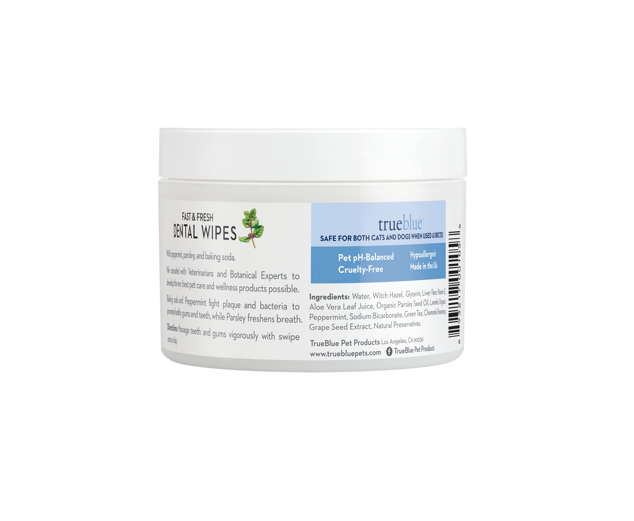 TrueBlue Parsley & Peppermint Fast and Fresh Dog Dental Wipes - Pre-Moistened Teeth Cleaning Pads - Non-Toxic, All-Natural Tooth