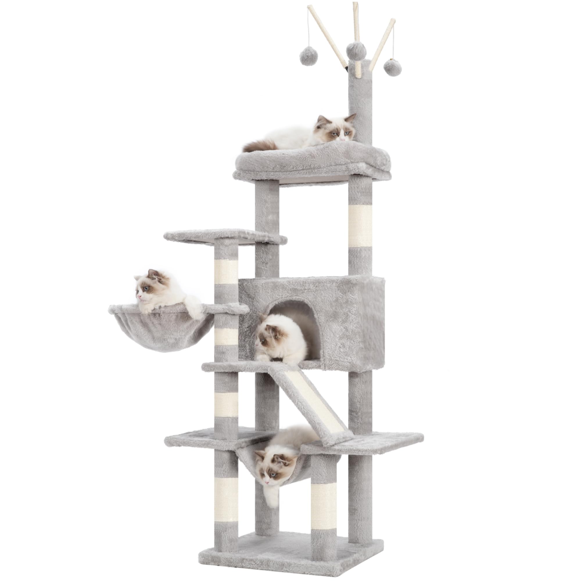 Gitelsnour Cat Tree, 63 Inch Multi-Level Cat Tower For Indoor Cats, Cat Condo With Cat Scratching Post And Board, Cat Hammock, L