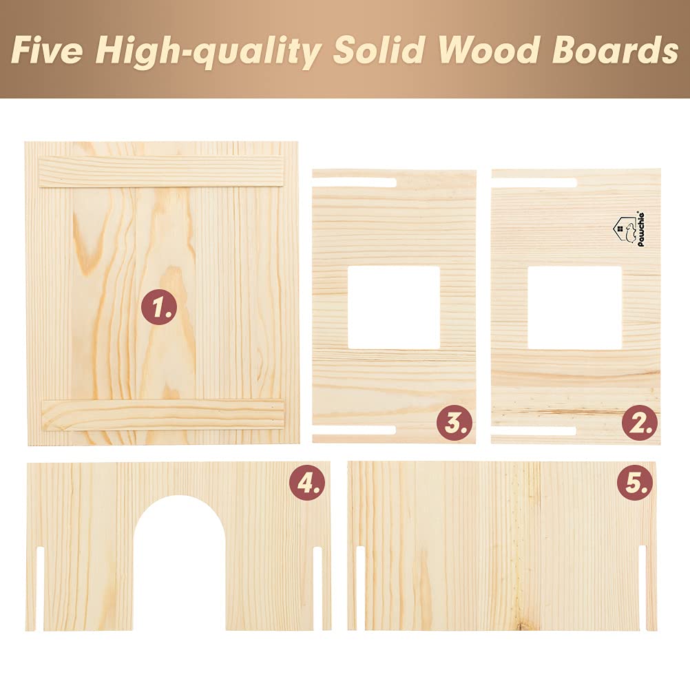 Pawchie Wooden Hut For Guinea Pig With Windows - Detachable And Large Size Wood House, Suitable For Guinea Gigs, Hamsters, Chinchillas And Other Small Animals Hideout