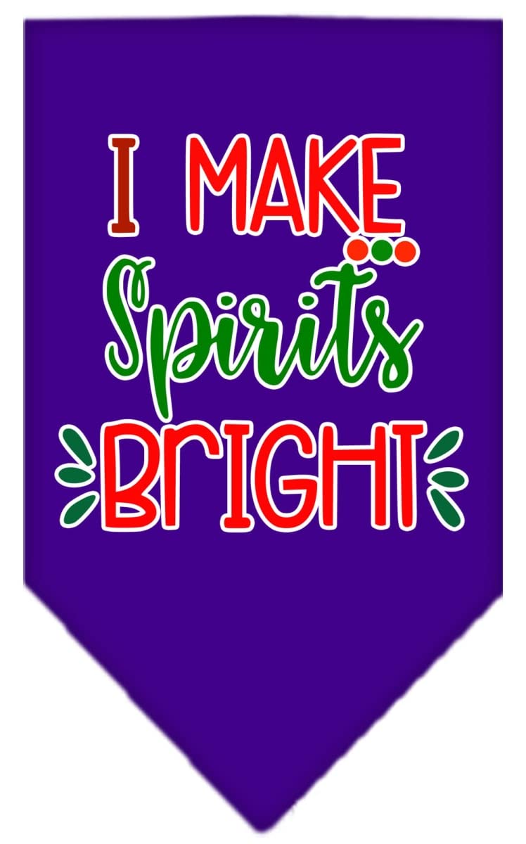 Christmas Pet and Dog Bandana Screen Printed, &quot;I Make Spirits Bright&quot; Purple Large