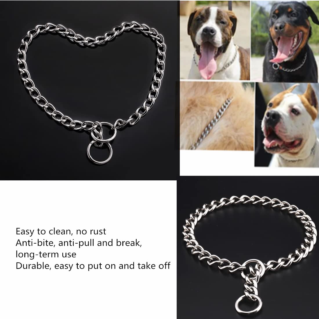 Puroayet Chain Dog Collar, Heavy Duty Stainless Steel Metal Link Collars, Dog Silp Collars For Training Walking, Waterproof Chew