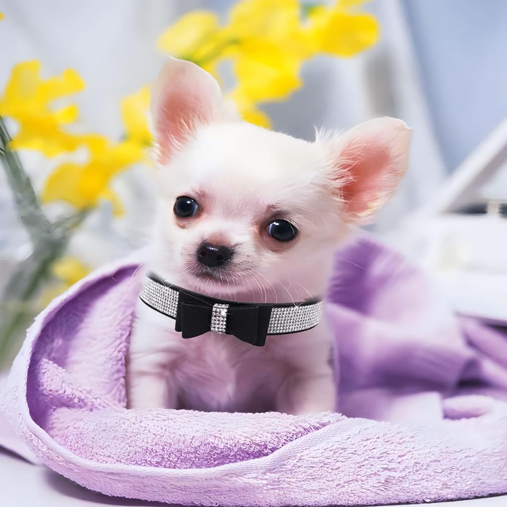 Rhinestone Dog Collar,Fancy Soft Diamond With Bow Pet Collor,Bling Crystal Pretty Cute Adjustable For Xxs Xs Small Medium Large