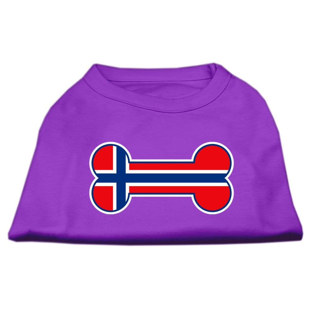 Pet Dog & Cat Shirt Screen Printed, 'Bone Flag Norway' Purple Lg (10-14 Lbs.)