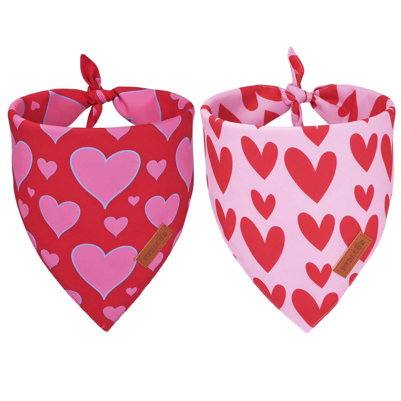 Ptdecor Valentine Dog Bandana, Reversible Valentine Pet Scarf, Multi Size, Red Heart Bandanas For Large X-Large Dogs (X-Large)