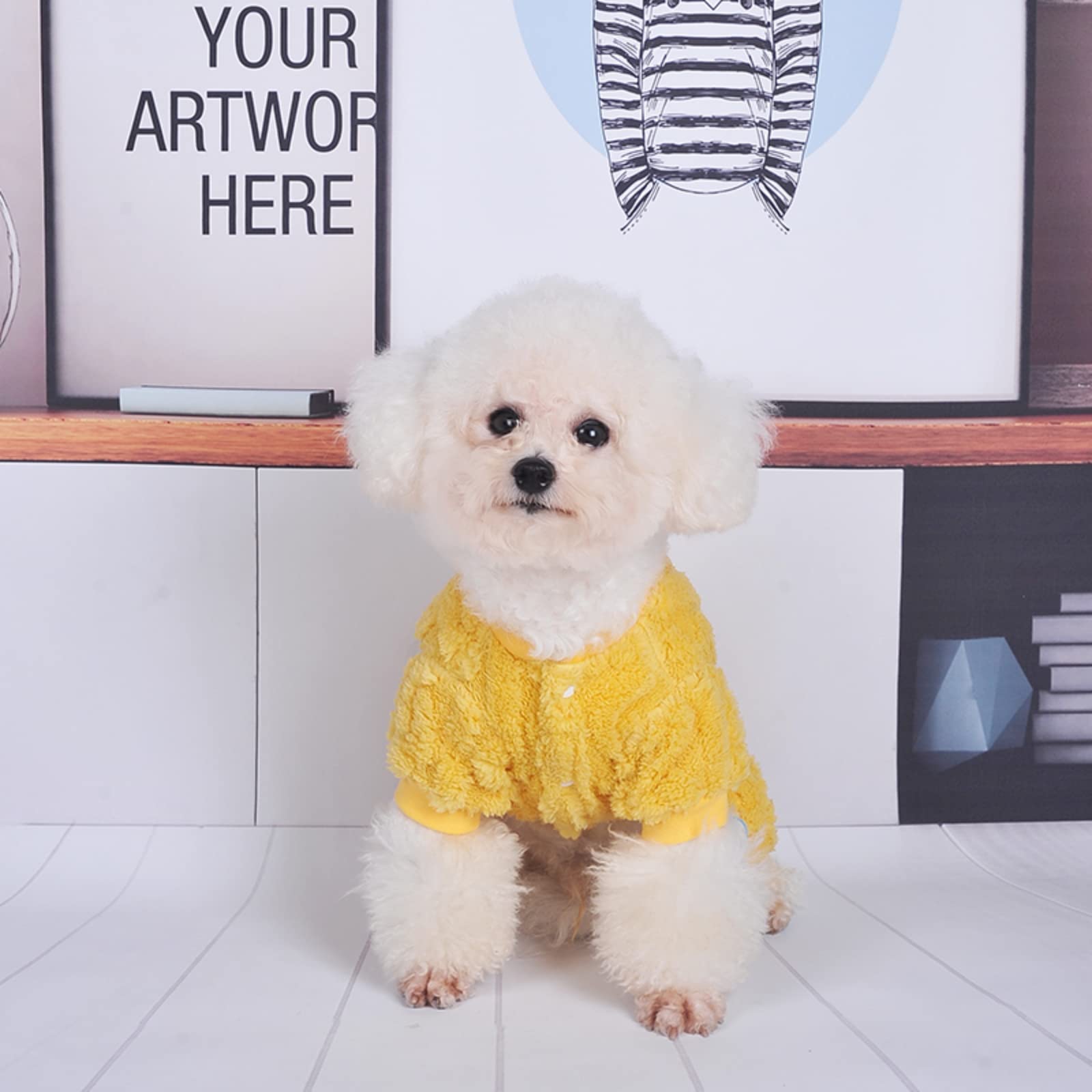 Loyanyy Plush Dog Pajamas For Cold Weather 4 Legged Clothes For Dog Cat Stretchy Puppy Kitten Onesie With Buttons Warm Soft Pet Jumpsuit Winter Coat Yellow Small