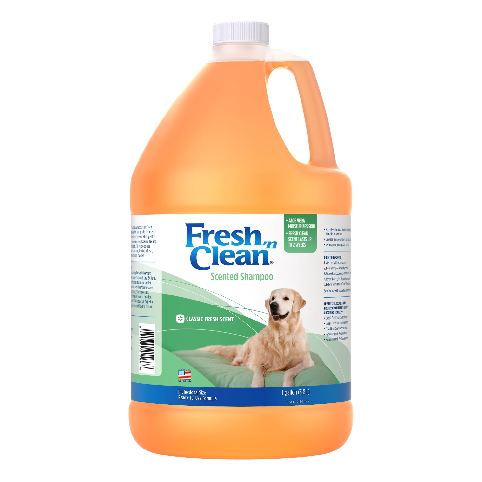 Petag Fresh ’N Clean Scented Shampoo, Classic Fresh Scent - 1 Gallon - Moisturizes With Vitamin E & Aloe Vera - Strengthens & Repairs Coats - Soap Free