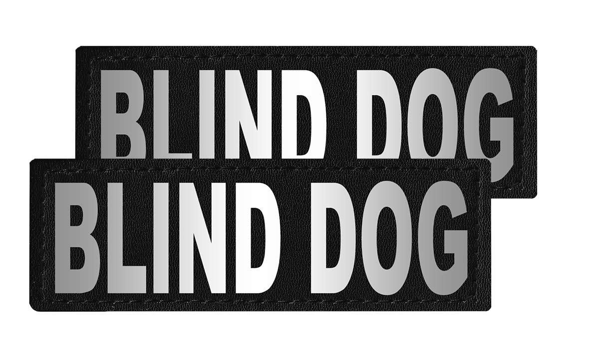 Dogline Blind Dog Vest Patches – Removable Blind Dog Patch 2-Pack With Reflective Printed Letters For Support Dog Vest Harness Collar Or Leash Size B (1.5' X 4')