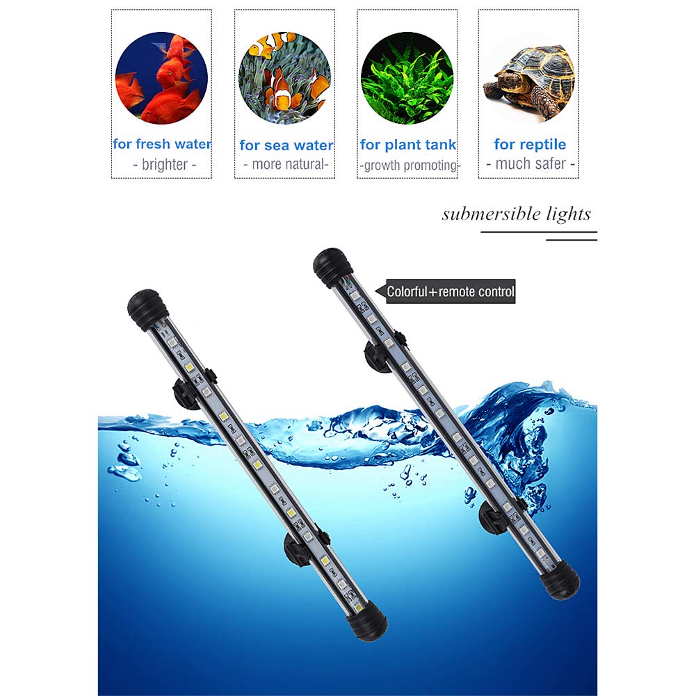 Mq 8 In Submersible Led Aquarium Light, 1.2W Color Changing Fish Tank Light With Remote Control, Ip68 Crystal Glass 9 Leds Lights Bar, For Fish Tank 10-15 Inch