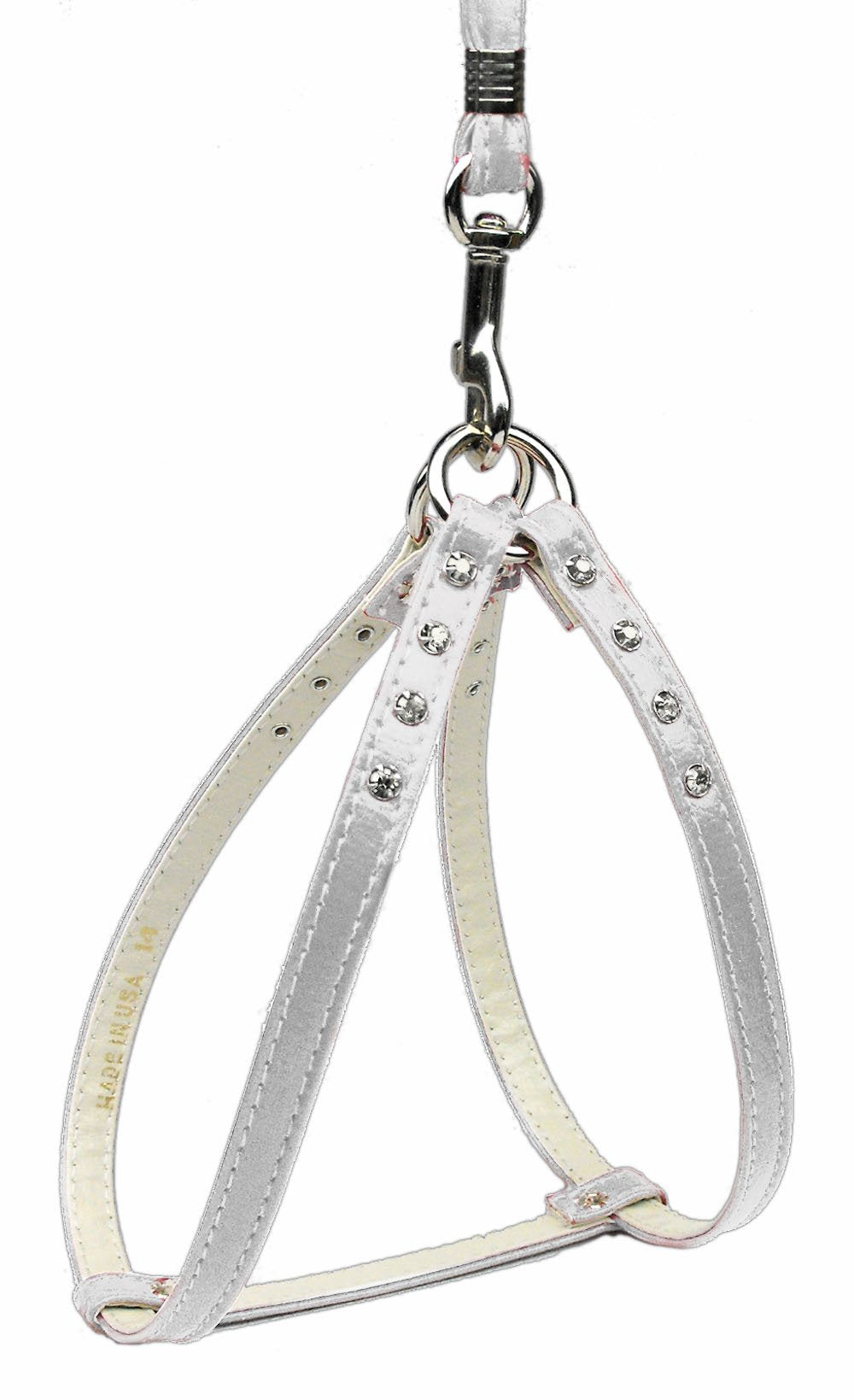 Dog Supplies Step-In Harness White W/ Clear Stones 20