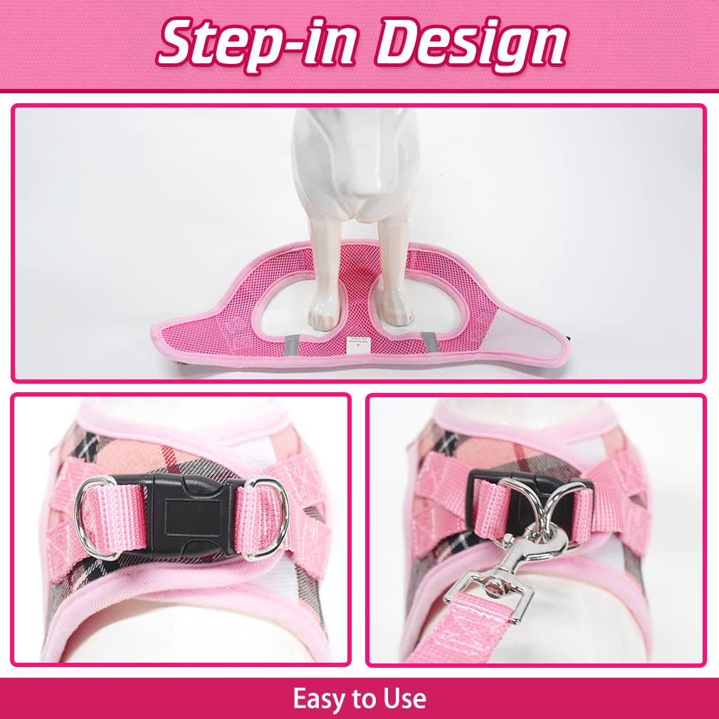 Expawlorer Classic Plaid Puppy Harness - Small Dog Harness And Leash Set - Dog Collar And Leash Set With Airtag Holder, Soft Pad