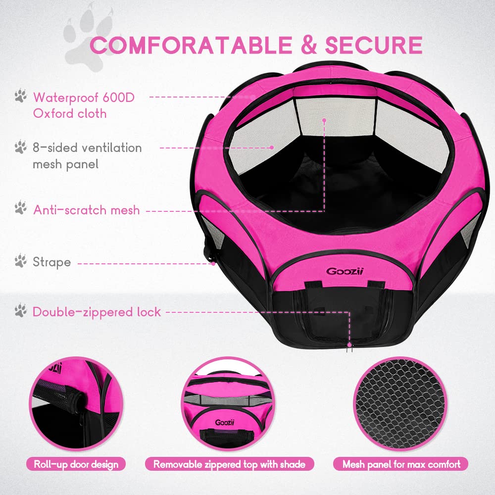 Goozii Portable Dog Playpen For Small Dogs Indoor Outdoor, Foldable Pet Puppy Playpens Kennel Tent With Top Cover Door For House
