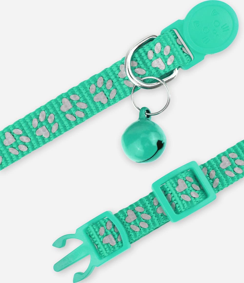 Taglory Reflective Cat Collars Breakaway With Bell, 2 Pack Girl Boy Pet Kitten Collar Adjustable 6-8 Inch, Turquoise