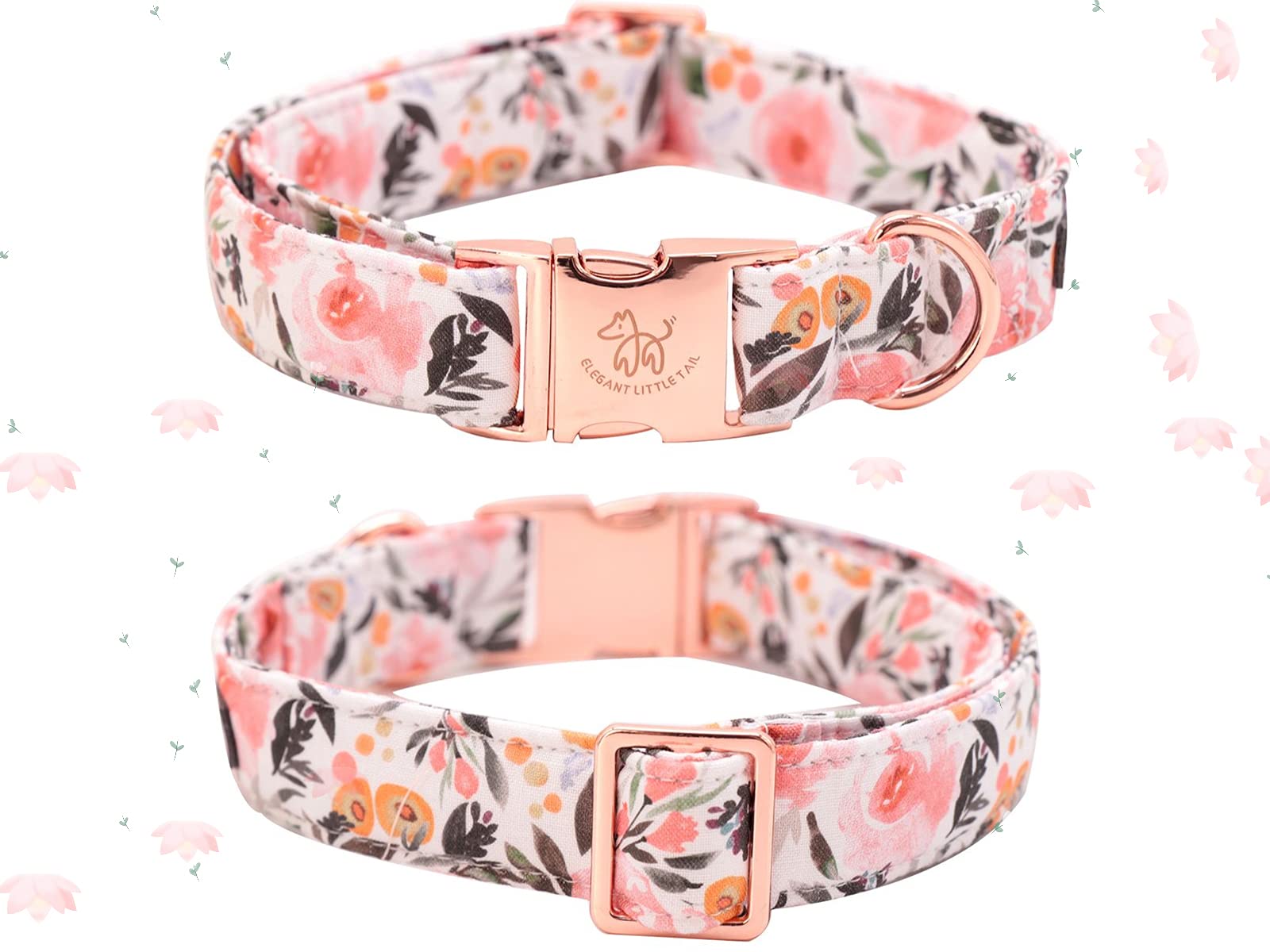 Elegant Little Tail Pink Floral Dog Collar, Girl Dog Collar With Bow Adjustable Soft Bow Tie Dog Collars For X-Small Dogs And Ca