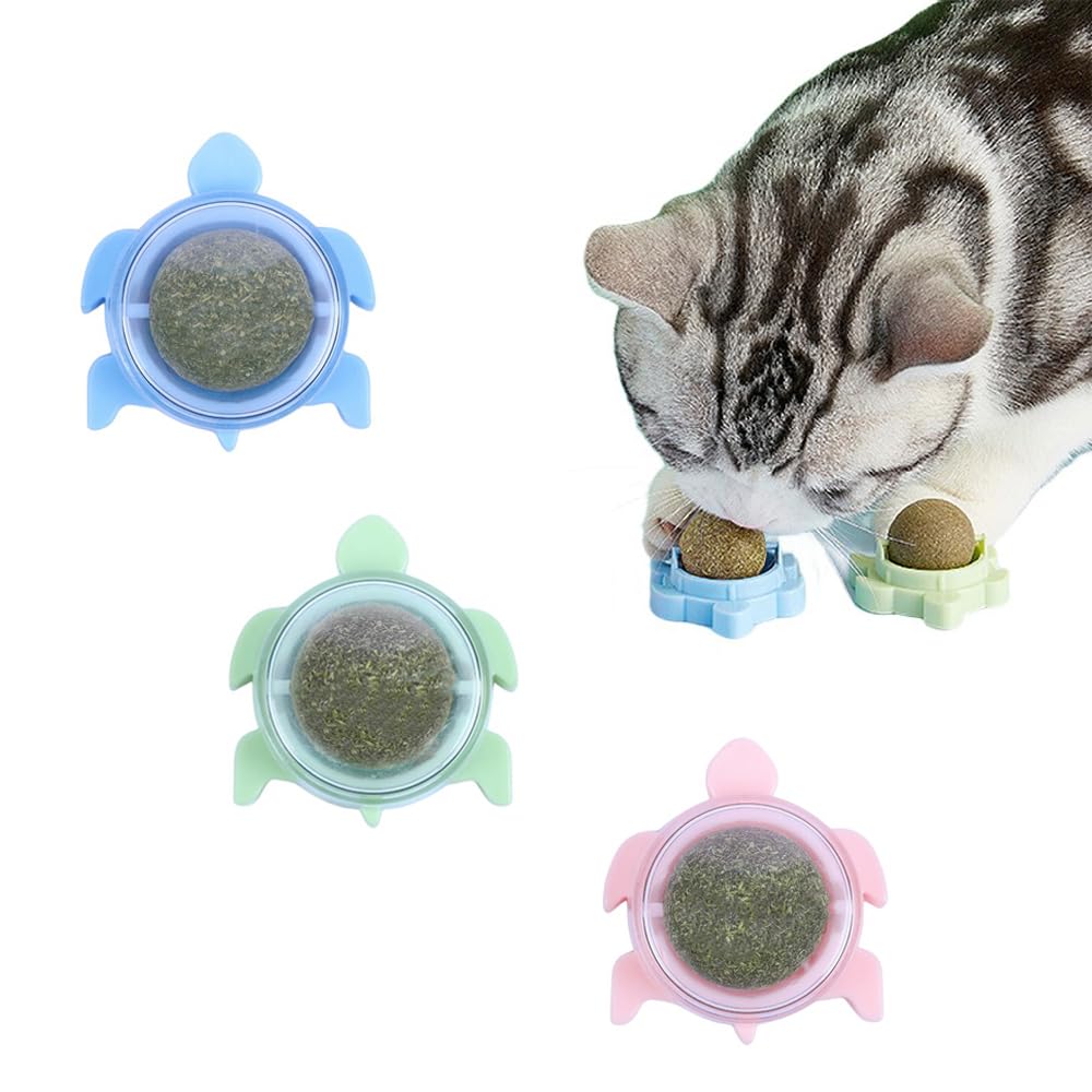 Sichumaria Catnip Wall Toys, Balls For Teeth Cleaning And Biting, Edible Licking Chew Toy, Rotatable Indoor Cat Toy (Green)