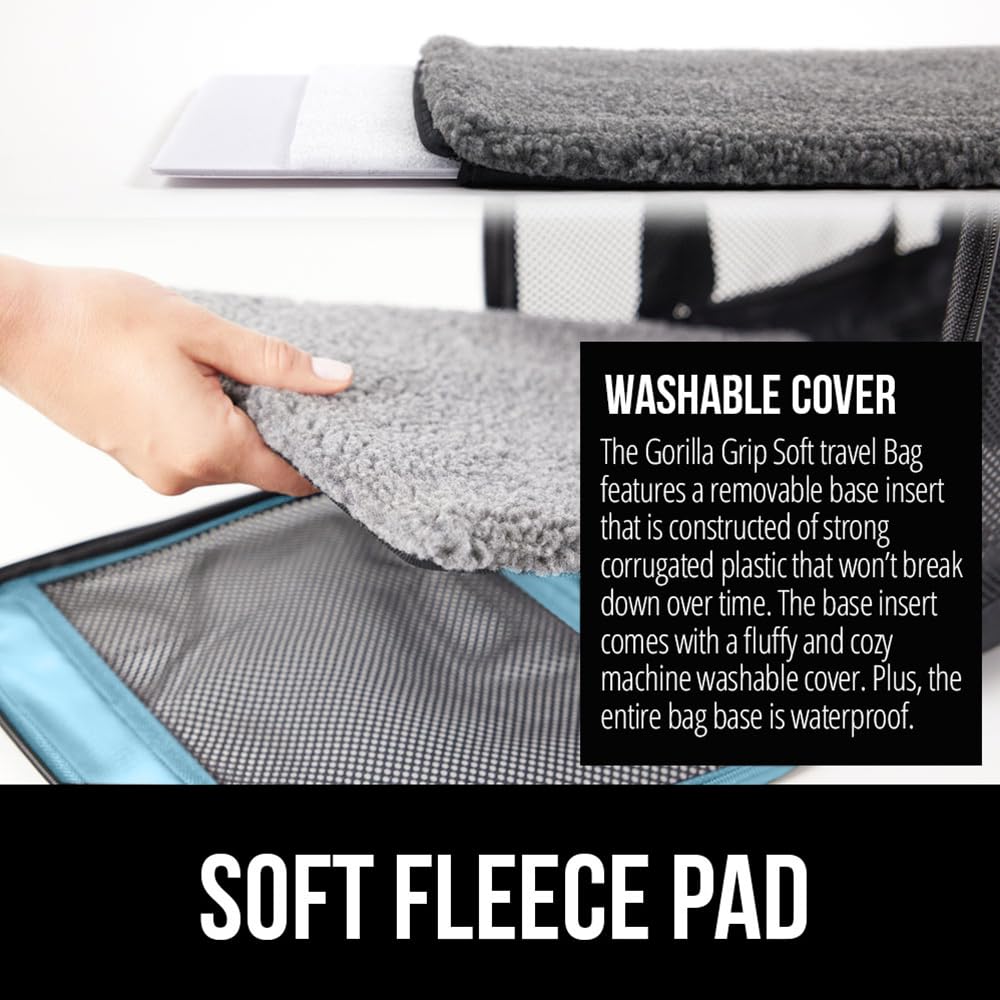 Gorilla Grip Airline Travel Cat Carrier Bag Up To 15 Lbs, Breathable Mesh Collapsible Pet Carriers For Small, Medium Cats, Small Dogs, Puppies, Portable Kennel With Soft Washable Waterproof Pad, Blue