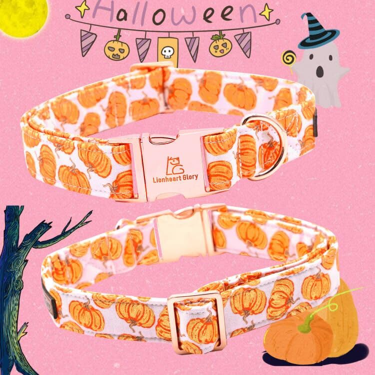 Lionheart Glory Halloween Dog Collars Pumpkin Dog Collar Heavy Duty Adjustable Fall Dog Collar For Large Collar Dog Female Or Ma