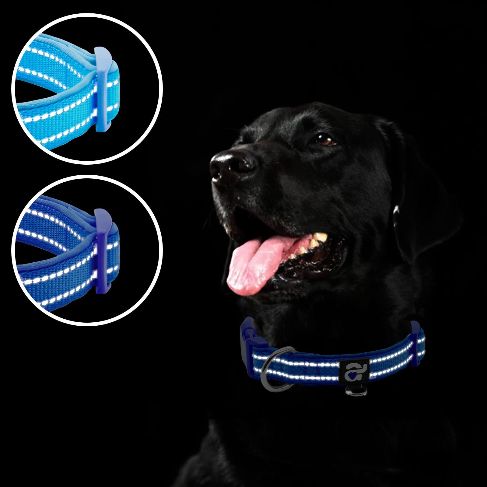 Azuza 2 Pack Neoprene Padded Dog Collar For Small Dogs, Reflective Dog Collar With Id Tag Ring, Adjustable Safe And Comfy Dog Co