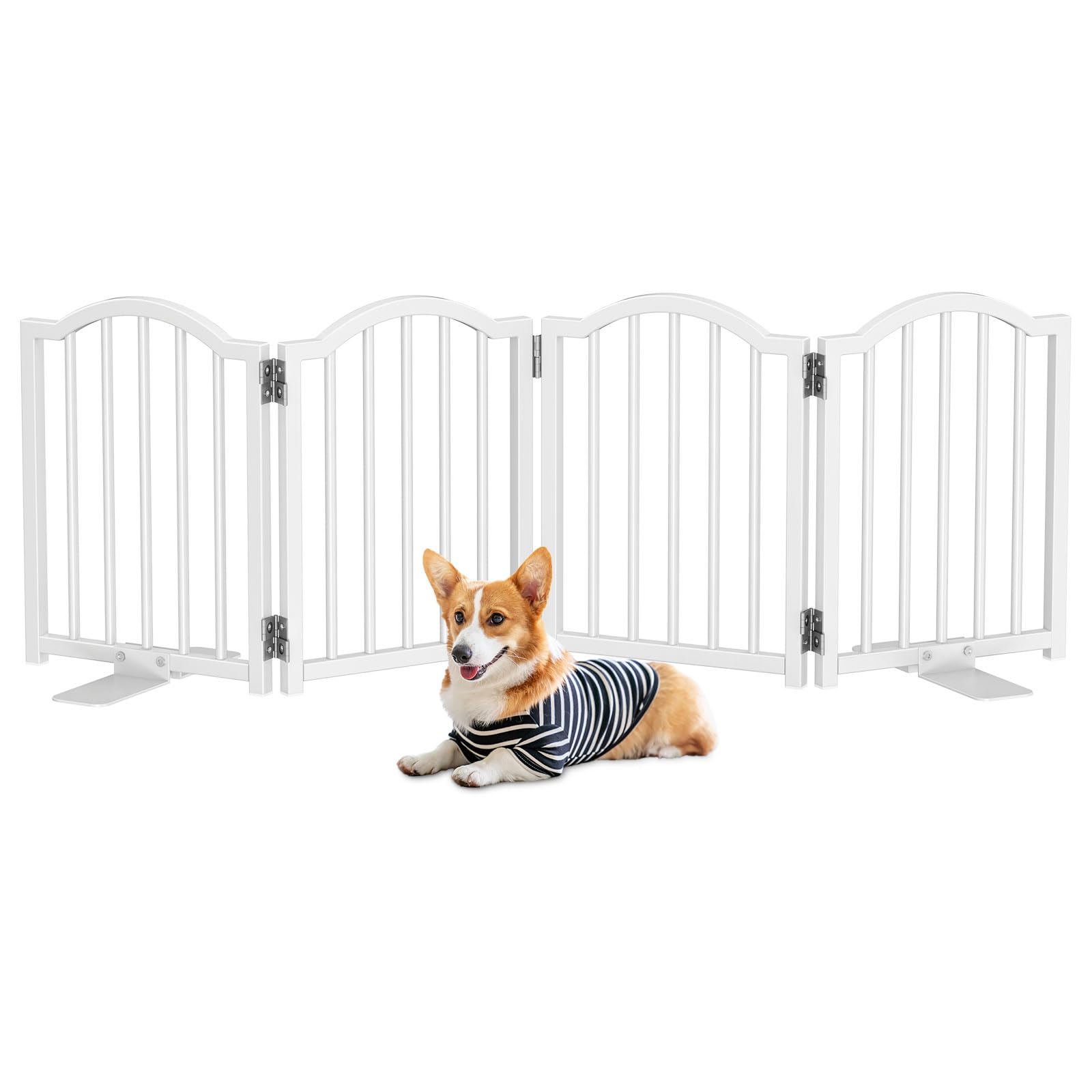 Snughome Freestanding Dog Gate - 16" High, 4 Panel, Expands to 48", Metal, White, Model 0811PSDD