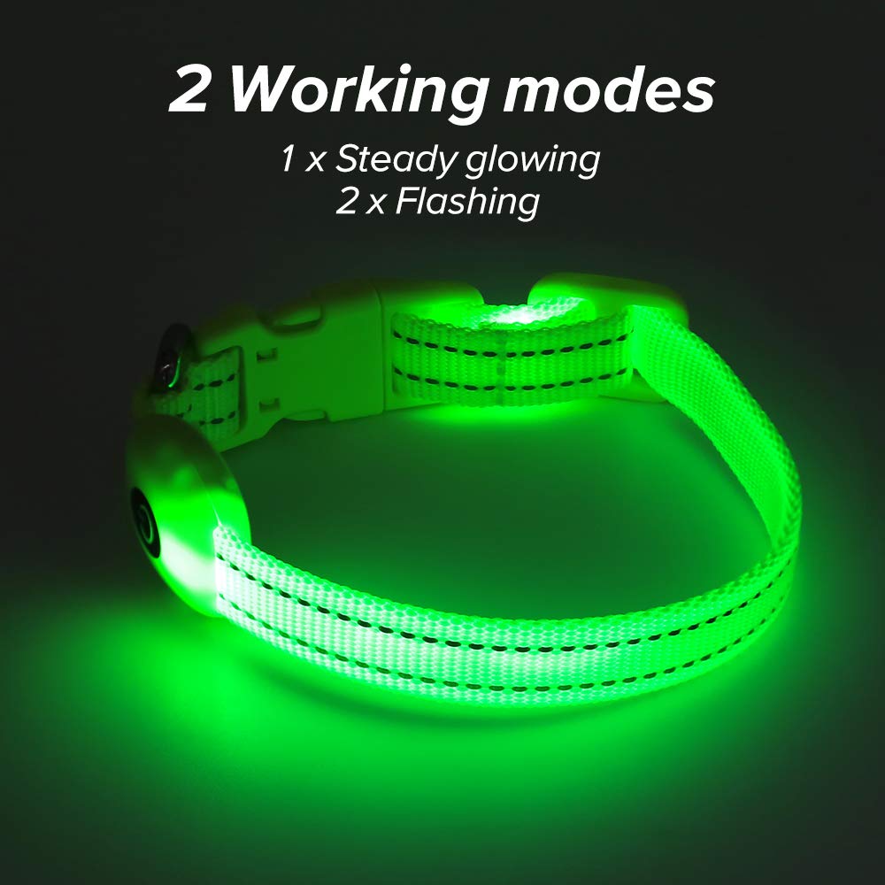 Puppy Led Dog Collar, Usb Rechargeable Light Up Collar, Lightweight Nylon Glowing Dog Collar For Your Small Pups& Cats(Green, X-Small)