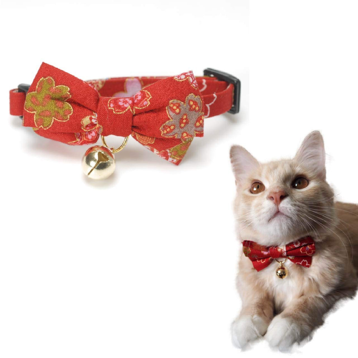 Necoichi Kimono Bow Tie Cat Collar (Red)