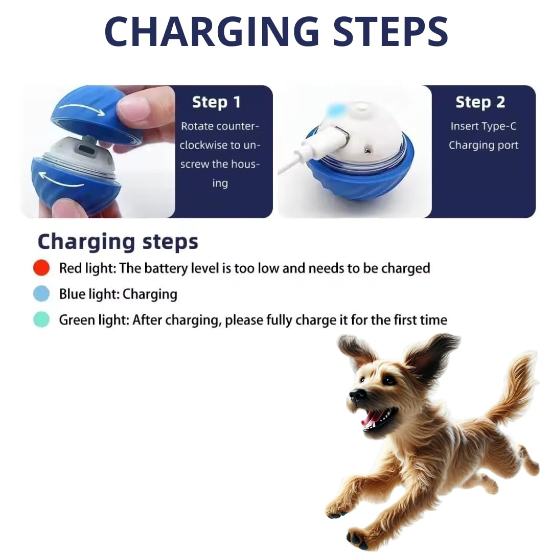 Interactive Dog Ball, Blue 2.2 Inch Electric Dog Toy For Small/Medium Dogs, Automatic Moving Electric Rolling Dog Toy, Ideal Gif